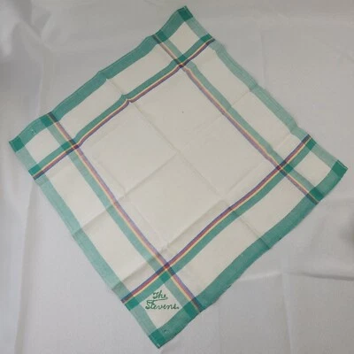 复古女士手帕汉基绿色格子刺绣“史蒂文斯”  — 第 1/4 张图片