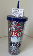 Packed Party Red White Blue USA Confetti Tumbler Blue Lid & Straw 22 oz New
