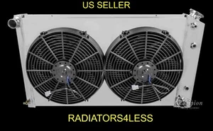 CHAMPION 4 ROW ALUMINUM RADIATOR W/ SHROUD 14" FANS CADILLAC OLDS CARS 28" CORE - Picture 1 of 2