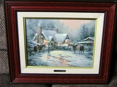 Thomas Kinkade Christmas Welcome 12 x 16 LE S/N Canvas W/ Burl Wood Frame - Image 1 of 4