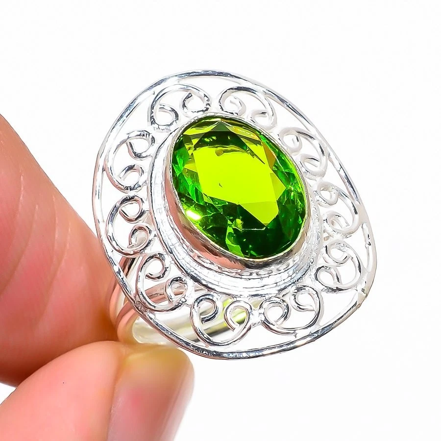 Green Peridot Gemstone Handmade 925 Sterling Silver All Size Ring For Gift - Image 1 of 1