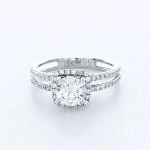 2.04 CT F SI2 Round Earth Mined Certified Diamonds 18K Gold Halo Engagement Ring - Picture 1 of 15