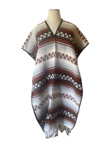 Poncho de Colección Textil Mexicano Centro Cobijero Tradicional Western Manta Flecos - Imagen 1 de 22
