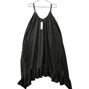 NWT Three Bird Nest Ellie Ruffle Midi Dress M Cami Black Crepe Scoop Neck Loose - Picture 1 of 10