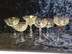 6) Vintage Mismatched Clear Crystal Champagne Coupes Stems  - Picture 1 of 8