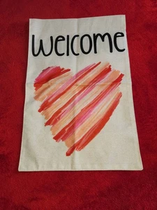 New Garden Flag 12"x18" Welcome Burlap Heart Love Valentine's Day Love Spring - Picture 1 of 1