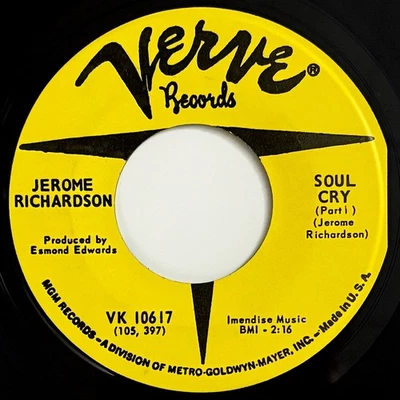 ДЖЕРОМ РИЧАРДСОН «Soul Cry» редкая промо 1968 45, джаз, фанк VG + опечатка - Изображение 1 из 3