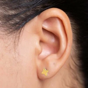 14K massives Gold minimalistische Vierpunkt Stern Ohrstecker - The Jewelz - Bild 1 von 7