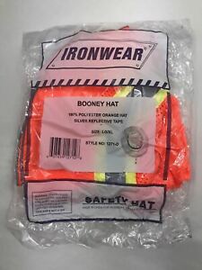 Ironwear Booney Hat Orange Silver Reflective Tape L/XL Neon Yellow Strap ST223