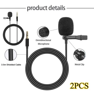 3.5mm Clip On Lavalier Lapel Microphone Hands Free Wired Condenser Mini Mic X 2 - Picture 1 of 9