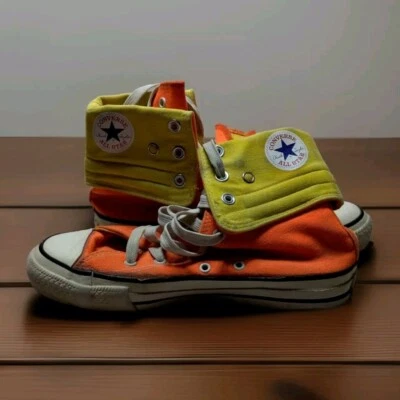 De Colección Años 80/90 Converse Plegable Neón Naranja Amarillo A Presión Zapatilla Alta EE. UU. Foto 1 de 4