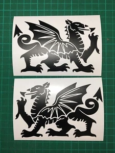 (X2) WELSH DRAGON Aufkleber Sticker Auto Van Camper Tür Fahrrad 120x80mm matt schwarz - Bild 1 von 8