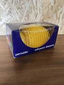 Vintage Retro 70s 80s YellowHedgehog Desk Tidy Pen Pencil Holder Sharpener MIB - Picture 1 of 2