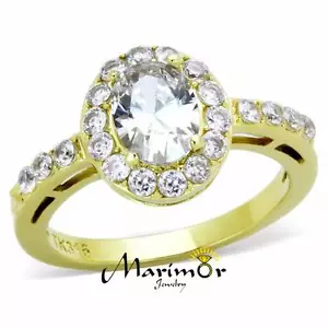 Anillo de compromiso halo de acero inoxidable de acero inoxidable de 1,8 quilates enchapado en iones de oro 14 K talla 5-10 - Imagen 1 de 6