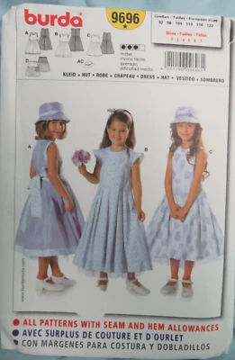 Burda 9696 Sewing Pattern Girl Child Bridesmaid Party Dress Frock Cut age 3-6yrs - Image 1 of 4