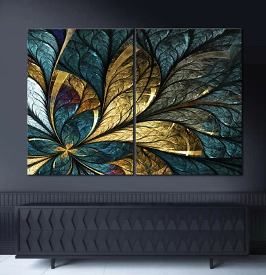 BLATTGOLD Abstrakt Leinwand Bild XXL Modern Kunst Schwarz Blau Gelb Wand Deko XL - Bild 1 von 4