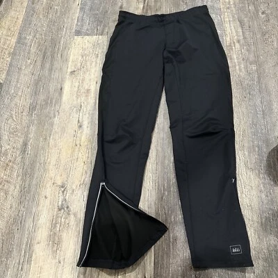 REI Running Elastizado Negro Leggings Tobillo Cremallera Reflectores Cremallera Bolsillo Grande Foto 1 de 4