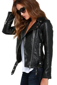 Donna pelle D'Agnello Morbido Giacca IN Vera Moto Nero Slim Fit da Motociclista - Foto 1 di 4