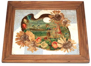 Vintage Framed Scrapbooked Dried Flowers Quilt Anton Wehle Boots Granny Core CAM - Picture 1 of 8