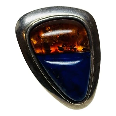 DTR Jay King Sterling 925 Silver Amber and Lapis Triangle Ring Sz 4.75 - Image 1 of 4