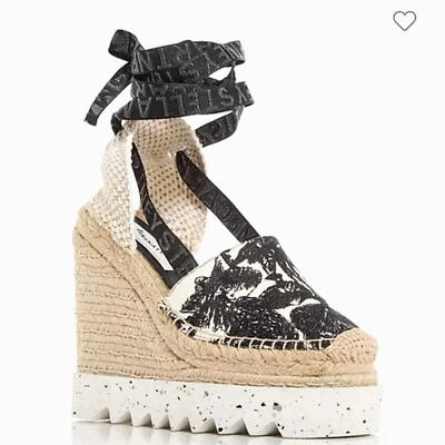 NOVO $770 Sandálias Stella McCartney Gaia Bordadas Plataforma Cunha Espadrille Tamanho 39 - Imagem 1 de 4