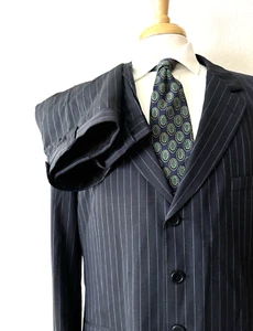 Versace Classic V2 2-Piece Suit Four-Button 46L Long - 34 x 32 Dark Navy Striped - Picture 1 of 14
