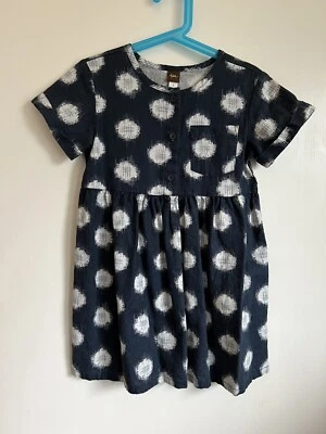 Tea Collection Navy White Multicolor Dress Brushed Cotton Linen Size 5T EUC - Image 1 of 4