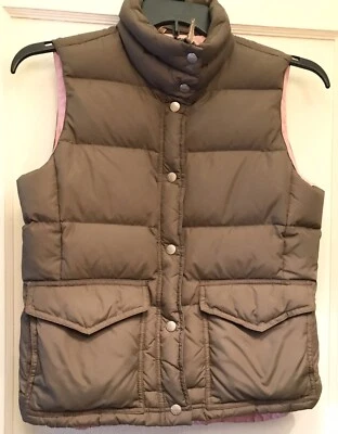 J.Crew Small Brown Pink Snap Button Zip Pockets Sleeveless Puffer Vest Jacket - Image 1 of 4