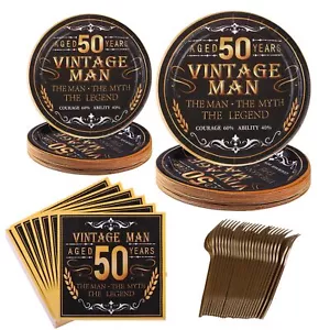 96Pcs 50th Birthday Decorations Men Party Plates and Napkins Tableware Set Pa... - Picture 1 of 7