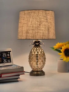 Pineapple Brown Fabric Drum Shade Table lamp for Living Room /Bedroom/Office - Picture 1 of 8