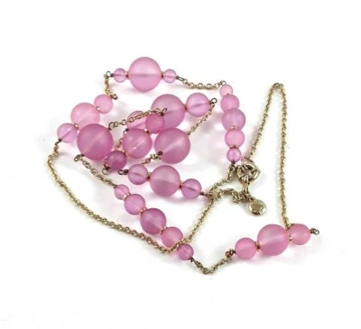J CREW Pink Frosted Glass Beaded Gold Tone 32" Single Strand Necklace - Image 1 of 4