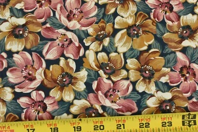 25" Long, Pink & Gold Floral on Green Quilt Cotton, Thimbleberries, P5611 - Image 1 of 4