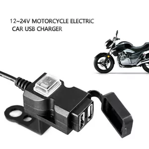 Waterproof Dual USB 12V Motorcycle Bike Handlebar Charger Socket w/ Switch&Mo Hb - Picture 1 of 12