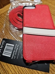 iphone 6 Plus 7 Plus RED Crossbody Wallet Cell Case Card Sleeve Vegan Wallet New - Picture 1 of 5