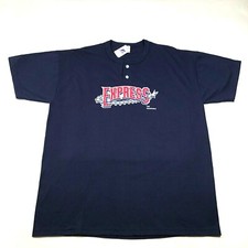 Round Rock Express Mens XL Navy Blue T Tee Shirt Crew Neck 2 Button Henley