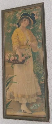 ORIGINAL 1917 SELZ BUENOS ZAPATOS PATIO ESTAMPADO LARGO - HERMOSA DAMA / FLORES - RARO Foto 1 de 4