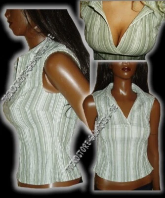 Sexy Miss Women's Girly Trendy Striped Ruffled Blouse Top V Neck 36 38 40 New - Image 1 of 2