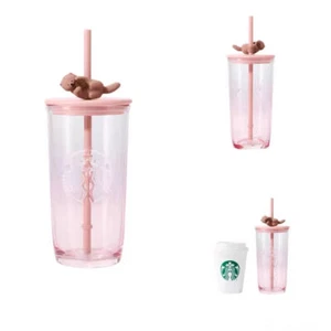 Starbucks Serie Lontra Carino Base a Forma di Cuore Vetro Paglia Tazza Coppia Tazze - Foto 1 di 3