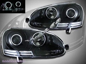 Faros proyector LED CCFL Halo CCFL con carcasa negra VW GTI//Rabbit/Jetta 06-09 - Imagen 1 de 2