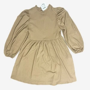 Zara NWT girls long sleeve ruffle neck dark khaki dress Long Sleeve size 11/12 - Picture 1 of 6