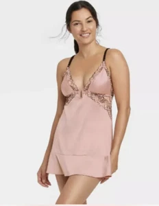 Auden Women's Size Small Pink & Black Floral Lightly Lined Babydoll Teddy 2pc - Picture 1 of 3