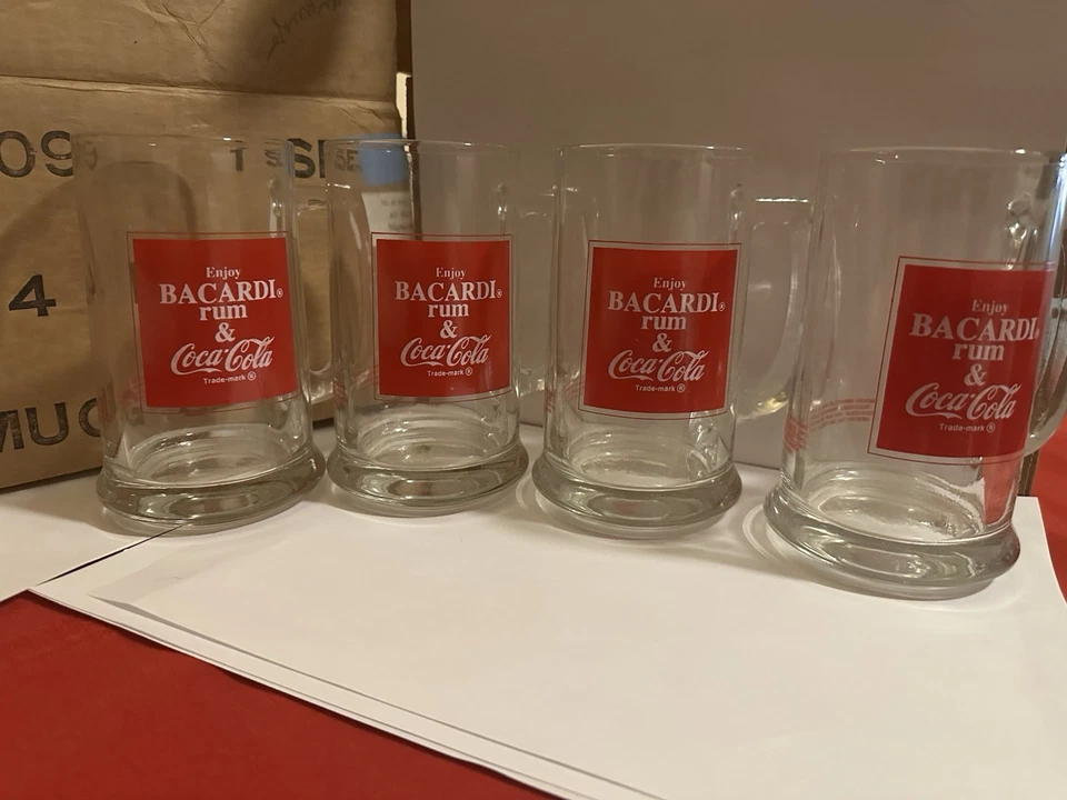 Vintage 1977 Enjoy Bacardi Rum and Coca Cola 5.5" Glass Mug Set Of 4 - Image 1 of 1