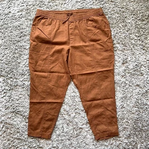 Old Navy Pants High Rise Linen Crop Sisal Brown Tapered Pull On XL Slouchy - Picture 1 of 8
