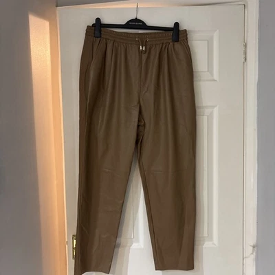 Next Faux Leather Beige Trousers In Size 16 - Image 1 of 4