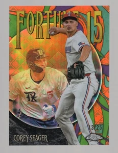 COREY SEAGER 2025 TOPPS CHROME FORTUNE 15 RIFRATTORE ARANCIONE #13/25 **RANGERS** - Foto 1 di 2