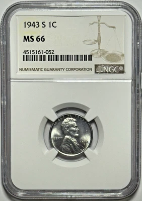 1943-S Lincoln Wheat (Steel Penny) One Cent - NGC MS66 - Image 1 of 4