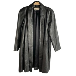 Vintage 80er Gianni Schalkragen Ledermantel Damen L schwarz vorne offen lässig - Bild 1 von 13