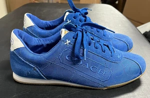 Coach Women's Patti Signature Sneakers Low Top Lace Up Blue Canvas Shoe Sz 7 - Picture 1 of 12