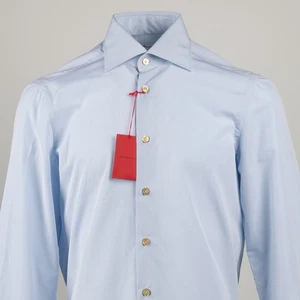 Neu mit Etikett $ 1150 Kiton einfarbiges Hemd aus reiner Baumwolle azurblau Größe 15,75/40 - Bild 1 von 10
