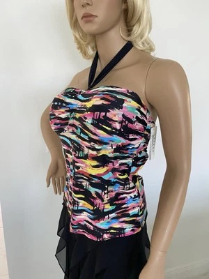 Camiseta de natación Tankini Freya 34F (Reino Unido) 34G (Estados Unidos) negra Multi UW NUEVA CON ETIQUETAS Foto 1 de 4